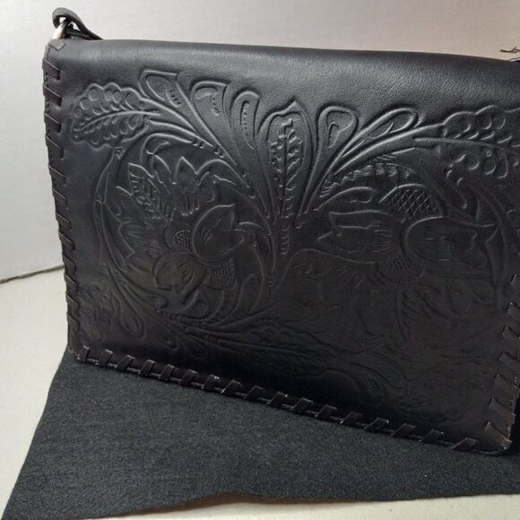Vintage Cafe by Marlo Embossed Black Crossbody bag Cottagecore Granny Chic - Picture 1 of 14